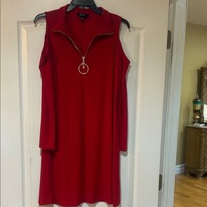 Signature Red Long Sleeve Dress with Gold Zipper